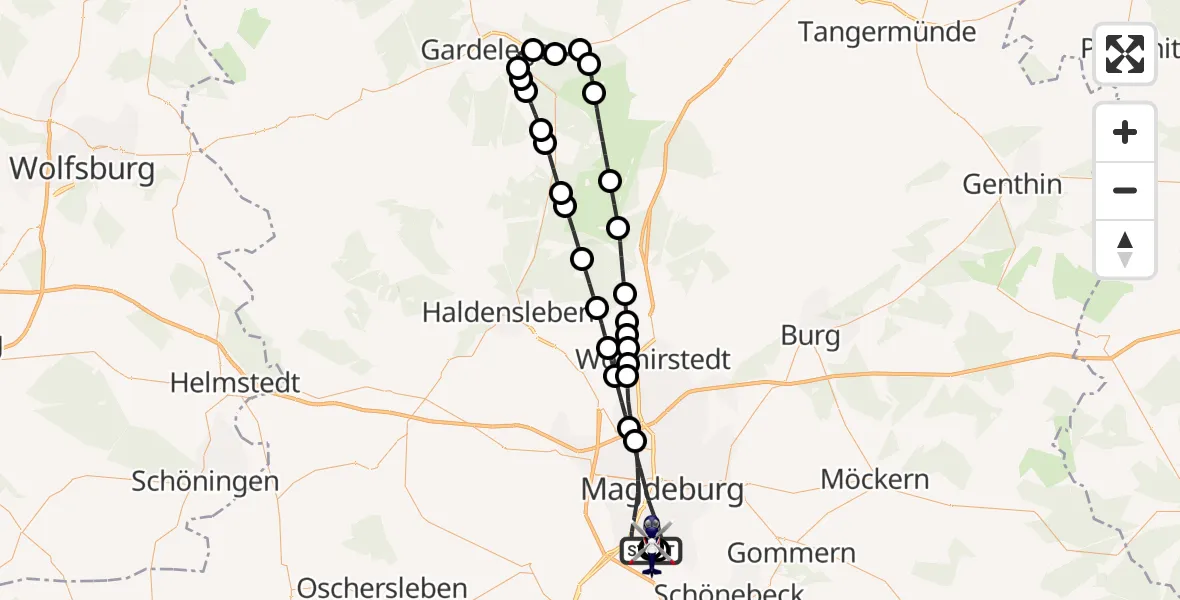 Flugroute Polizeihubschrauber Magdeburg City Flugplatz - Magdeburg, 22 März 2026, 16:16