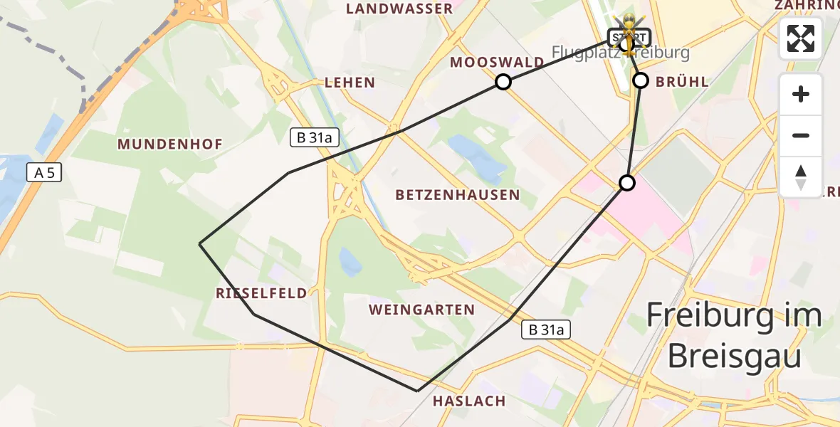 Flugroute Ambulanzhubschrauber Freiburg im Breisgau Flugplatz - Freiburg im Breisgau Flugplatz, 22 März 2026, 16:16