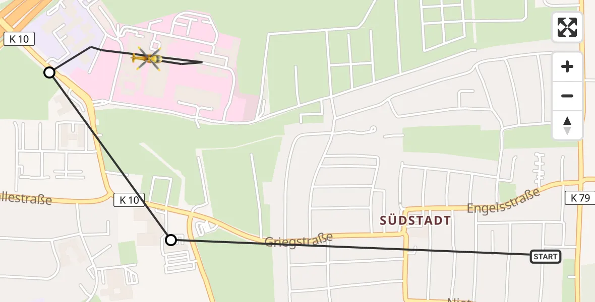 Flugroute Rettungshubschrauber Südstadt-Rautheim-Mascherode - Südstadt-Rautheim-Mascherode, 22 März 2026, 16:28