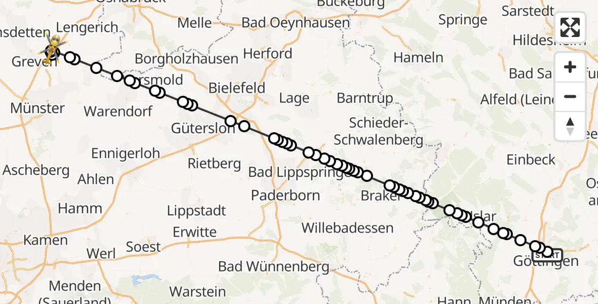 Routekaart van de vlucht: Ambulanzhubschrauber nach Christoph  Westfalen-ADAC