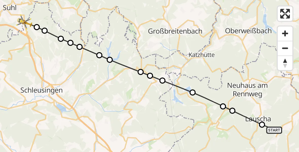 Flugroute Rettungshubschrauber Hohenofen - Suhl, 22 März 2026, 16:41