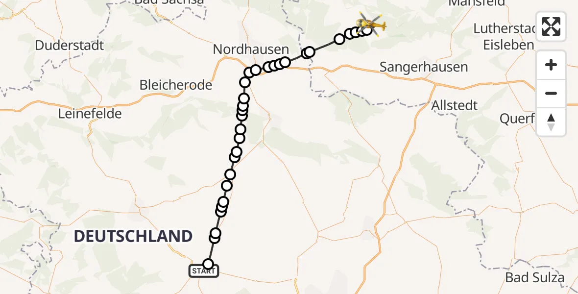 Flugroute Rettungshubschrauber Bad Langensalza - Rotha, 22 März 2026, 16:42