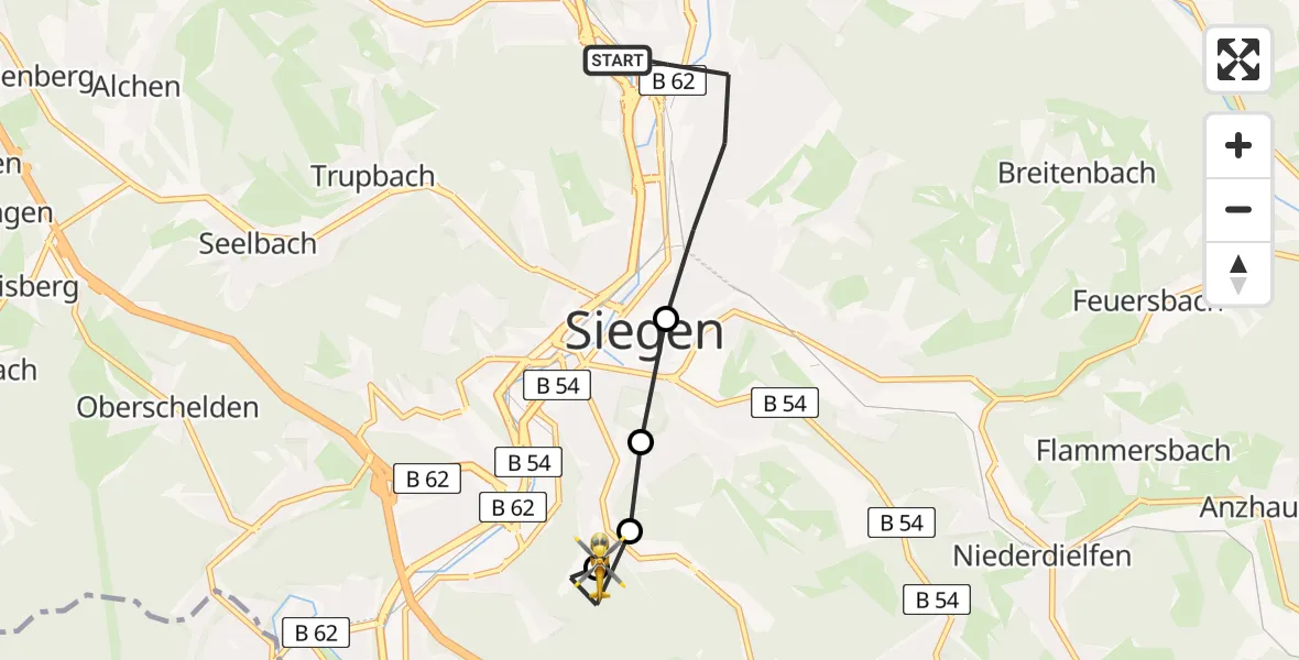Flugroute Rettungshubschrauber Siegen - Evangelisches Jung-Stilling Hospital, 22 März 2026, 16:51