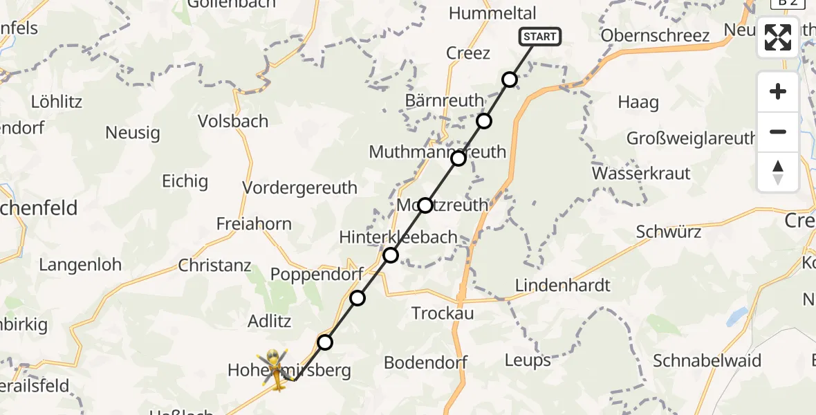 Flugroute Rettungshubschrauber Pettendorf - Hohenmirsberg, 22 März 2026, 16:52