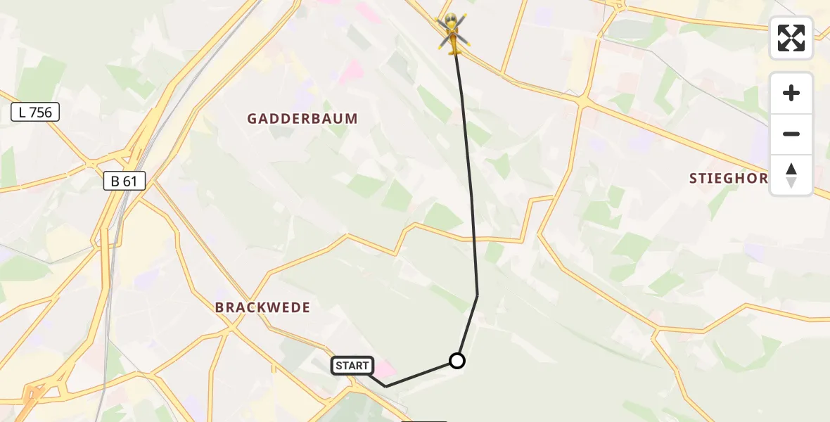 Flugroute Rettungshubschrauber Luftrettungszentrum Bielefeld - Bielefeld, 22 März 2026, 16:57