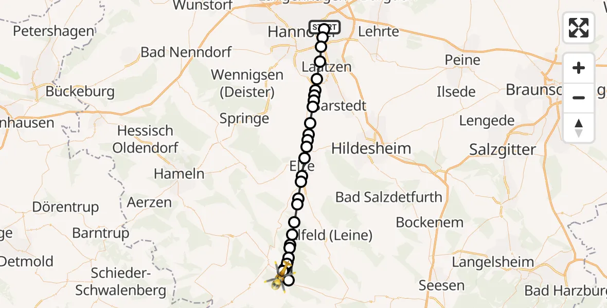Routekaart van de vlucht: Rettungshubschrauber nach Eschershausen, Lenne-Freizeitweg