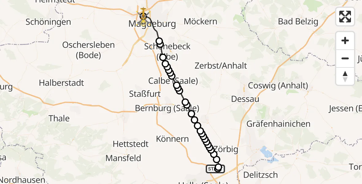 Routekaart van de vlucht: Rettungshubschrauber nach Magdeburg Hospital