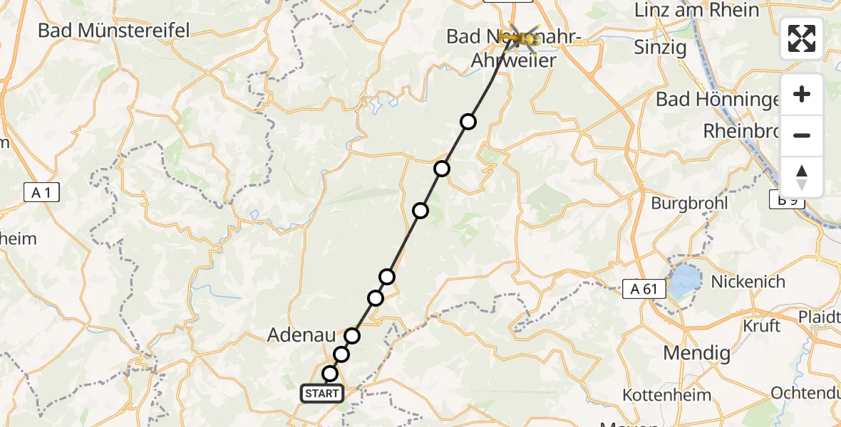 Flugroute Ambulanzhubschrauber Nürburg - Bad Neuenahr-Ahrweiler, 22 März 2026, 17:14