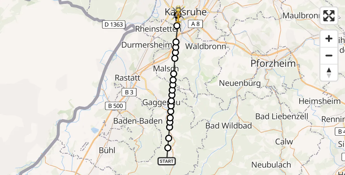 Routekaart van de vlucht: Rettungshubschrauber nach Sankt Vincentius Hospital