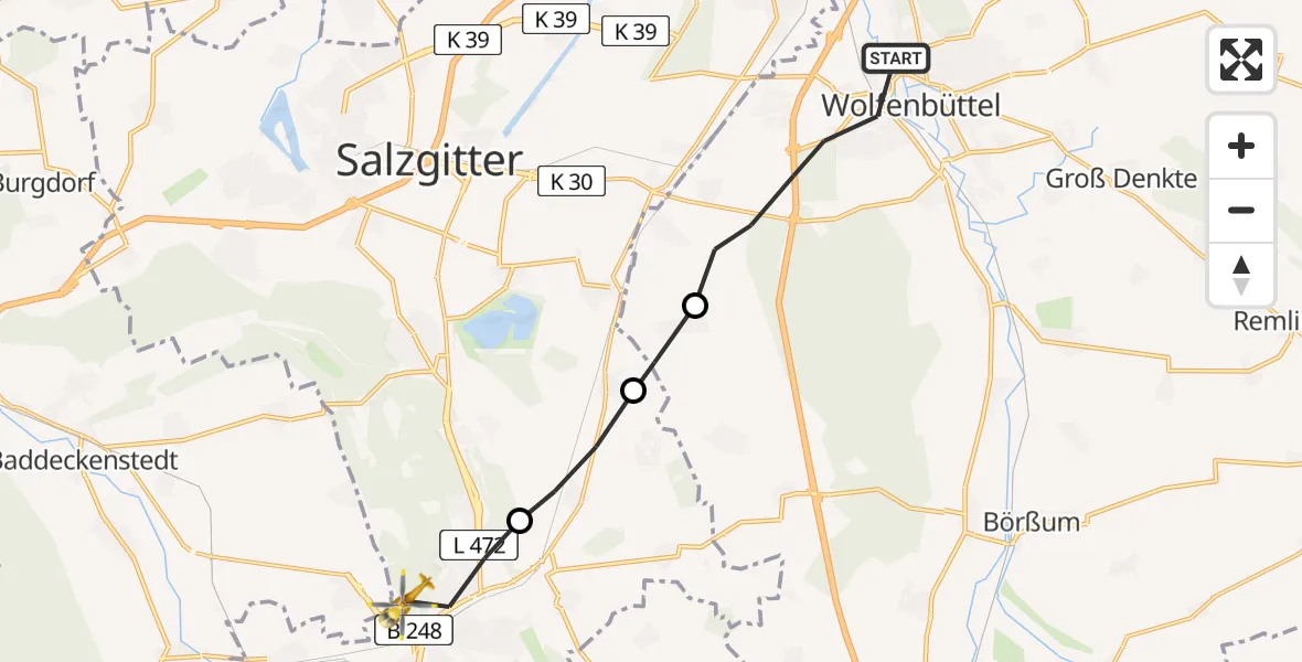 Flugroute Rettungshubschrauber Wolfenbüttel - Haverlah, 22 März 2026, 17:15