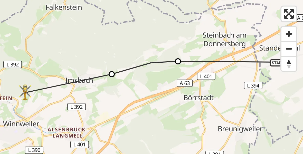 Routekaart van de vlucht: Rettungshubschrauber nach Imsbach, L 392