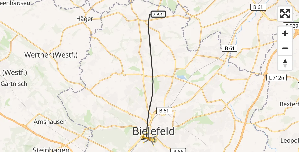 Flugroute Rettungshubschrauber Bielefeld - Bielefeld, 22 März 2026, 17:23