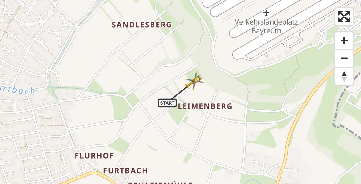 Flugroute Rettungshubschrauber Bayreuth Flughafen - Bayreuth Flughafen, 22 März 2026, 17:36
