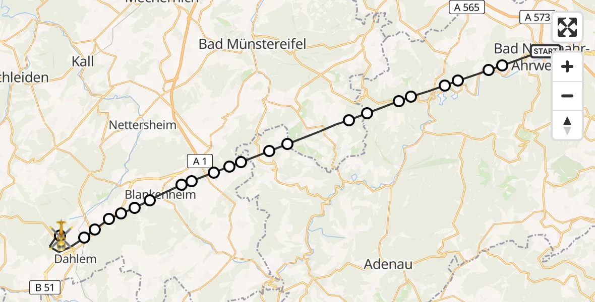 Flugroute Ambulanzhubschrauber Bad Neuenahr-Ahrweiler - Dahlemer Binz Flugplatz, 22 März 2026, 17:50