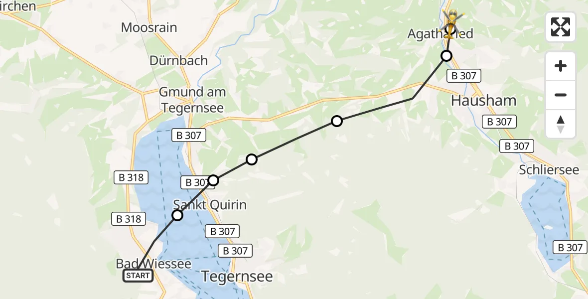 Flugroute Rettungshubschrauber Bad Wiessee - Agatharied Hospital, 22 März 2026, 17:53