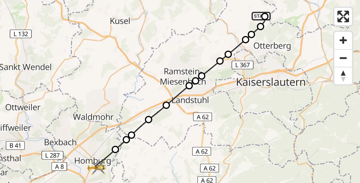 Routekaart van de vlucht: Rettungshubschrauber nach Homburg, Kirrberger Straße