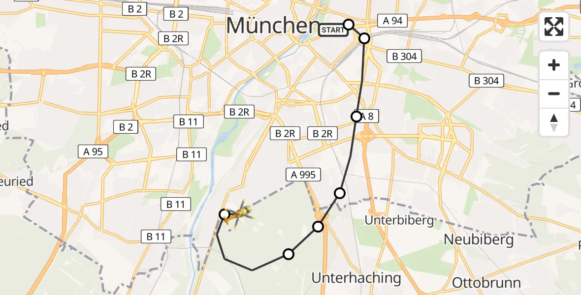 Routekaart van de vlucht: Rettungshubschrauber nach ADAC Air Rescue Center Hubschrauberlandeplatz (Christoph 1)