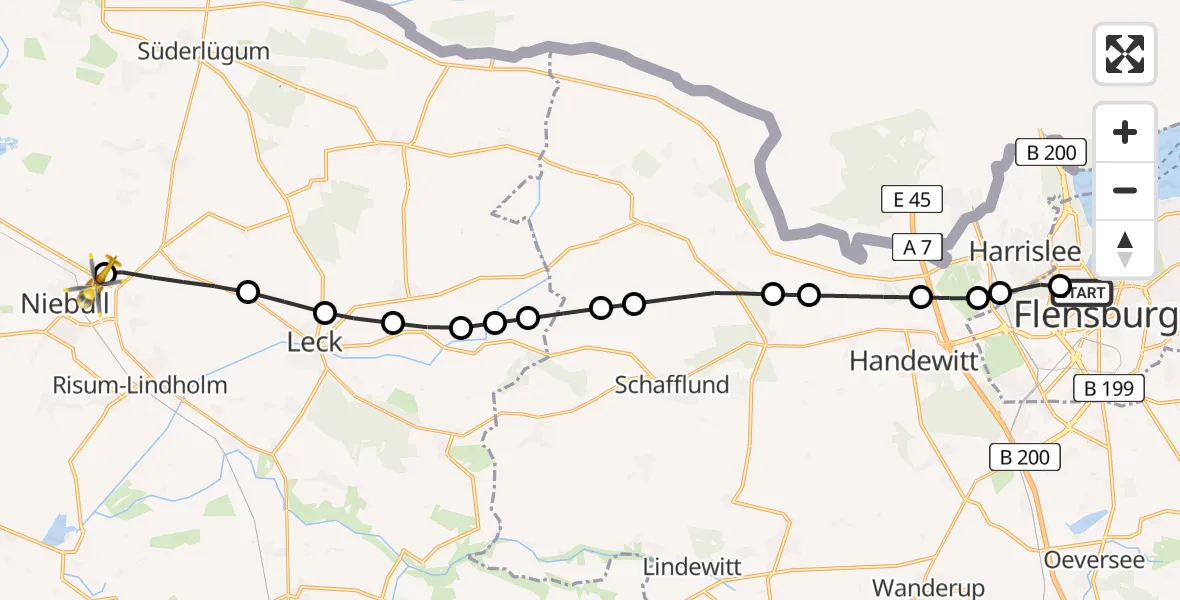 Flugroute Rettungshubschrauber Neustadt - Niebüll, 22 März 2026, 18:07