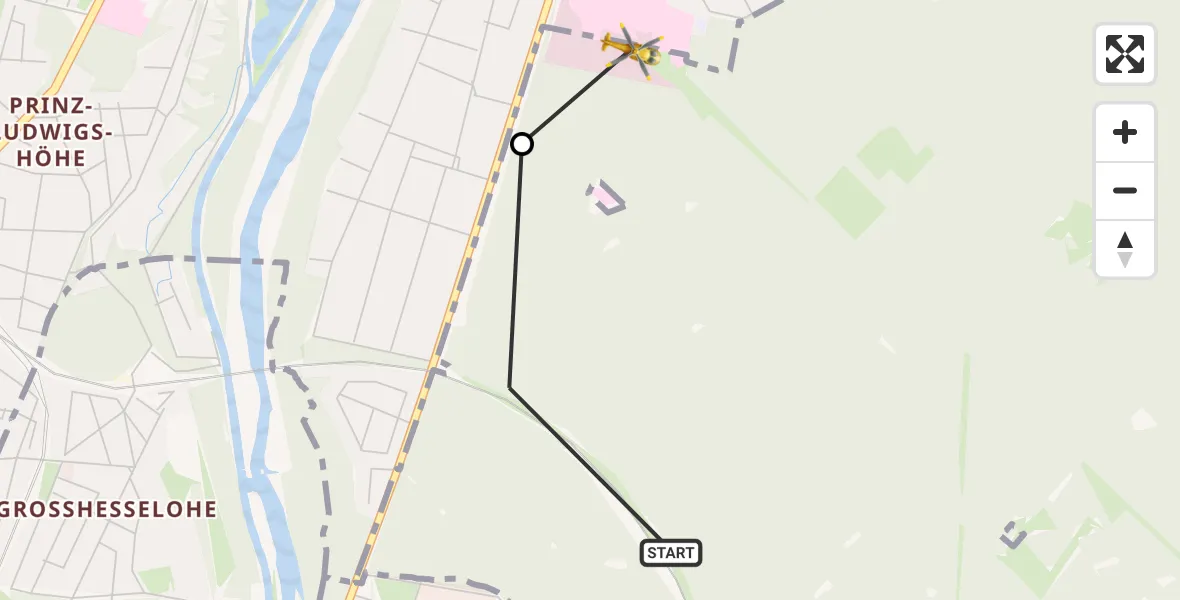 Routekaart van de vlucht: Rettungshubschrauber nach ADAC Air Rescue Center Hubschrauberlandeplatz (Christoph 1)