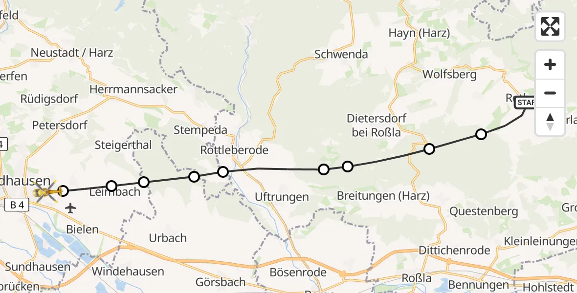 Flugroute Rettungshubschrauber Rotha - Nordhausen, 22 März 2026, 18:18