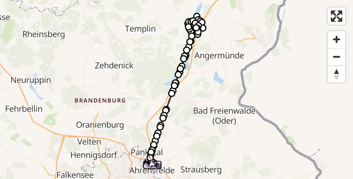 Flugroute Polizeihubschrauber Ahrensfelde Hubschrauberlandeplatz - Ahrensfelde Hubschrauberlandeplatz, 22 März 2026, 18:22