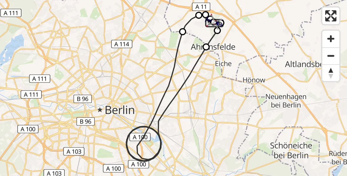 Routekaart van de vlucht: Polizeihubschrauber nach Ahrensfelde Hubschrauberlandeplatz