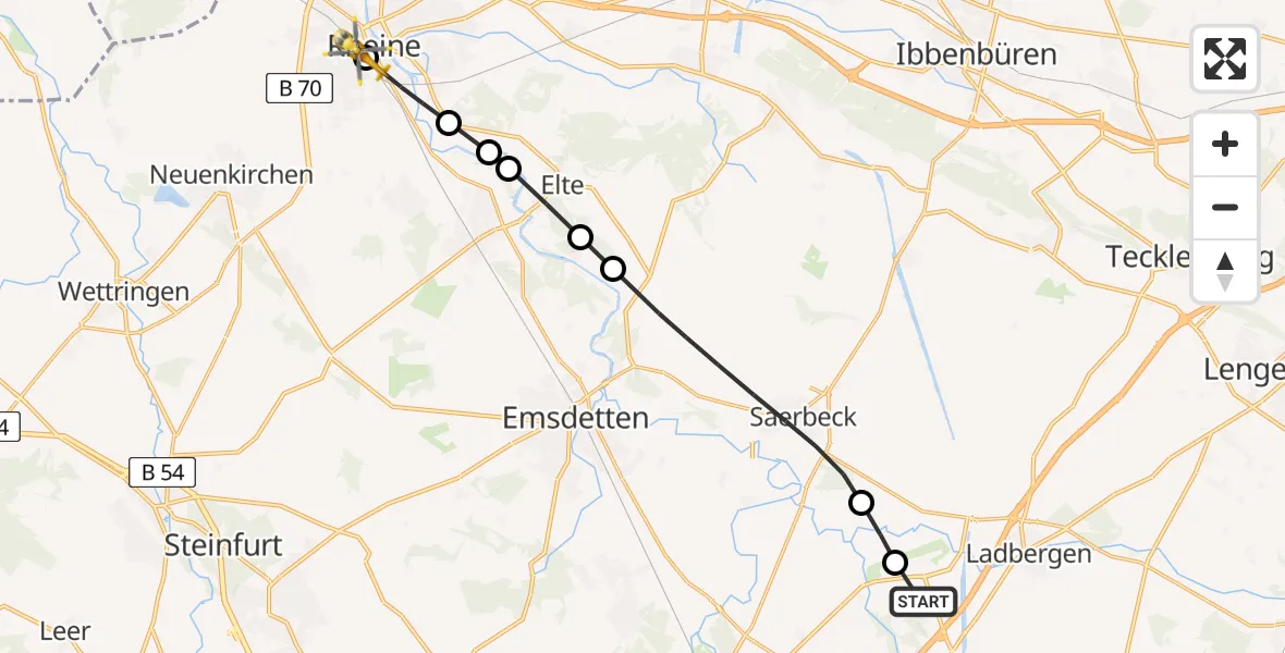 Flugroute Ambulanzhubschrauber Christoph  Westfalen-ADAC - ADAC Luftrettungsstation Rheine Hubschrauberlandeplatz (Christoph Europa 2), 22 März 2026, 19:35
