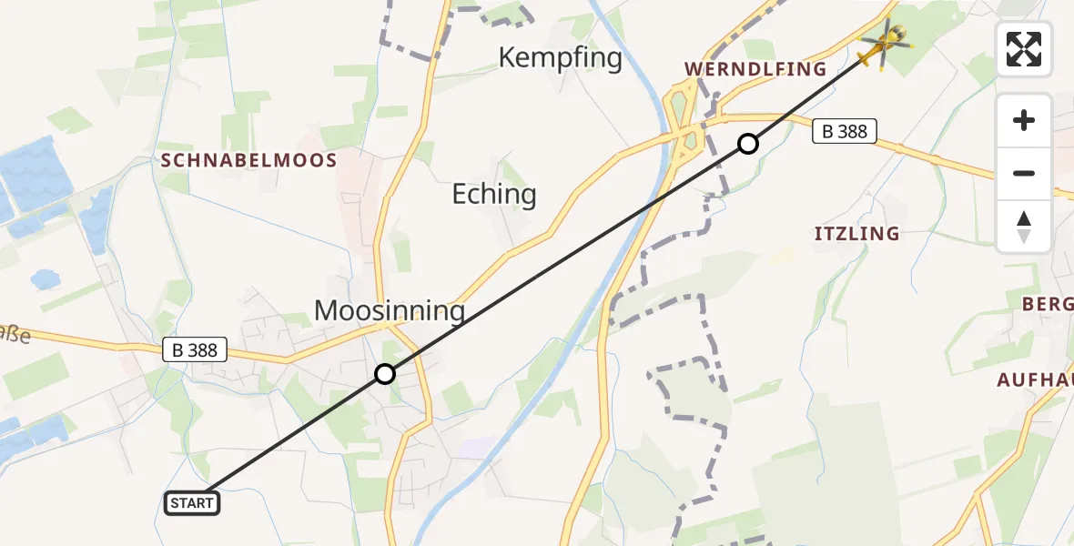 Routekaart van de vlucht: Rettungshubschrauber nach Erding, Werndlfing
