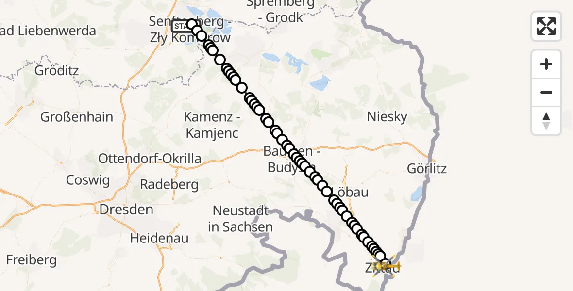 Routekaart van de vlucht: Ambulanzhubschrauber nach Zittau, Görlitzer Straße