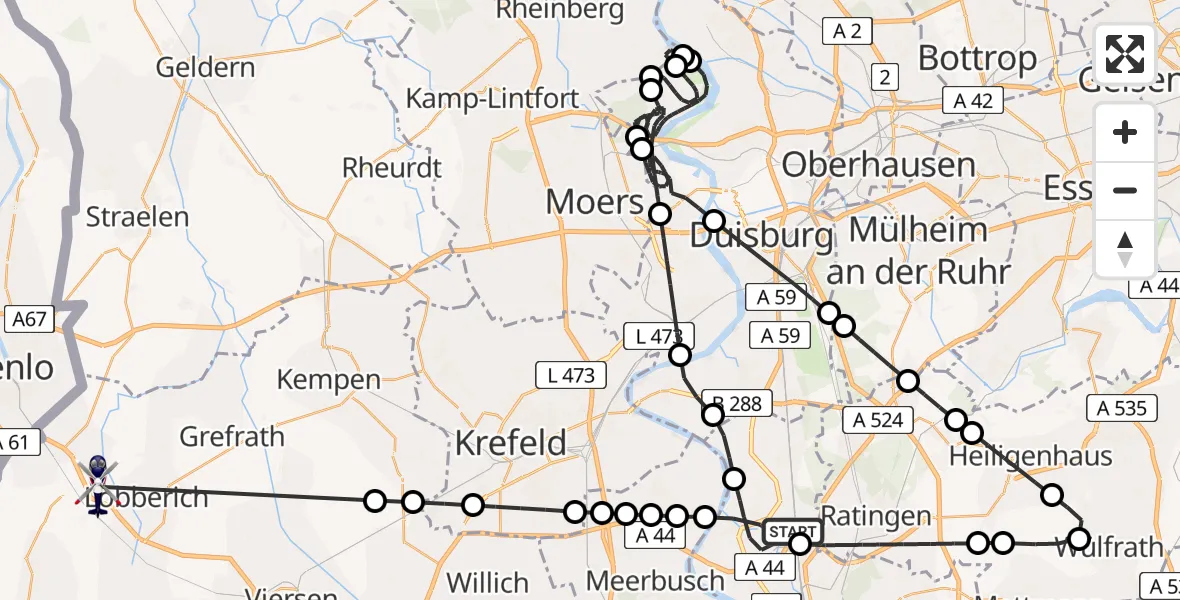 Flugroute Polizeihubschrauber Düsseldorf Flughafen - Lobberich, 22 März 2026, 20:42