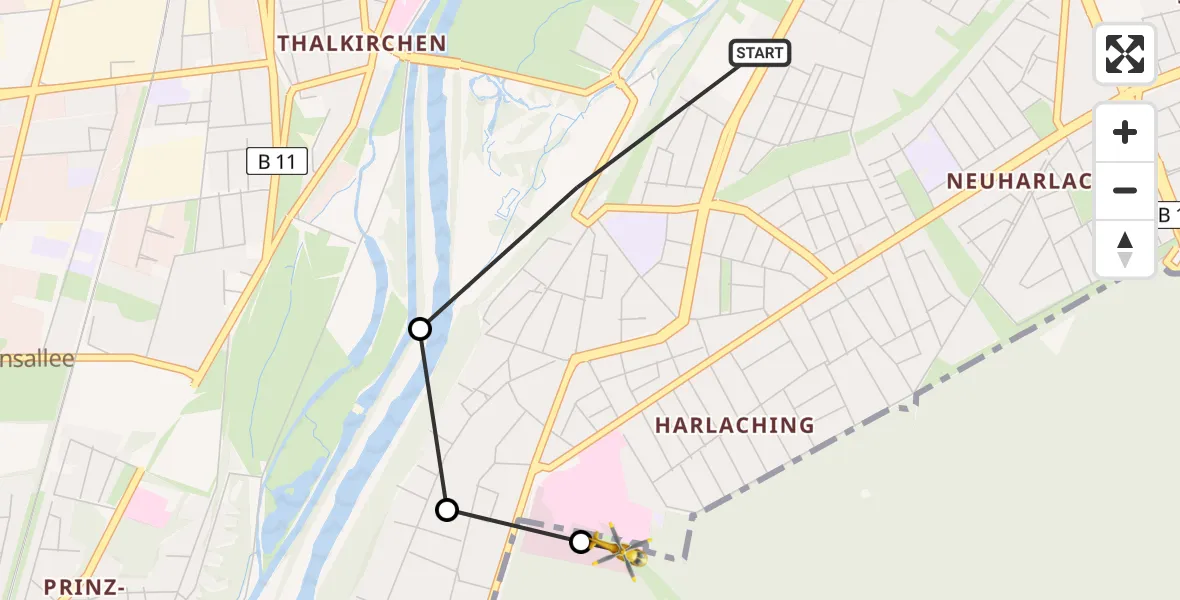 Flugroute Rettungshubschrauber München - ADAC Air Rescue Center Hubschrauberlandeplatz (Christoph 1), 22 März 2026, 21:03