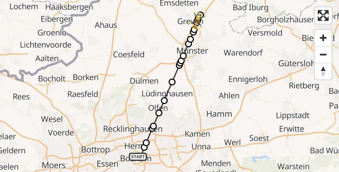 Routekaart van de vlucht: Ambulanzhubschrauber nach Greven, A 1