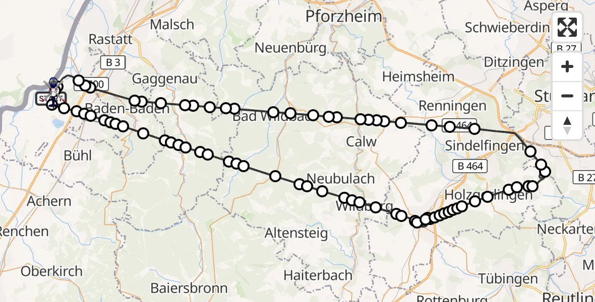 Flugroute Polizeihubschrauber Karlsruhe Baden-Baden Flughafen - Karlsruhe Baden-Baden Flughafen, 22 März 2026, 21:45