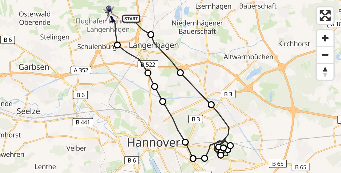 Flugroute Polizeihubschrauber Flughafen Hannover - Flughafen Hannover, 22 März 2026, 21:47