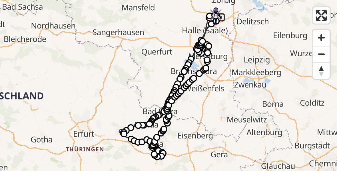 Flugroute Polizeihubschrauber Halle-Oppin Flugplatz - Halle-Oppin Flugplatz, 22 März 2026, 22:08
