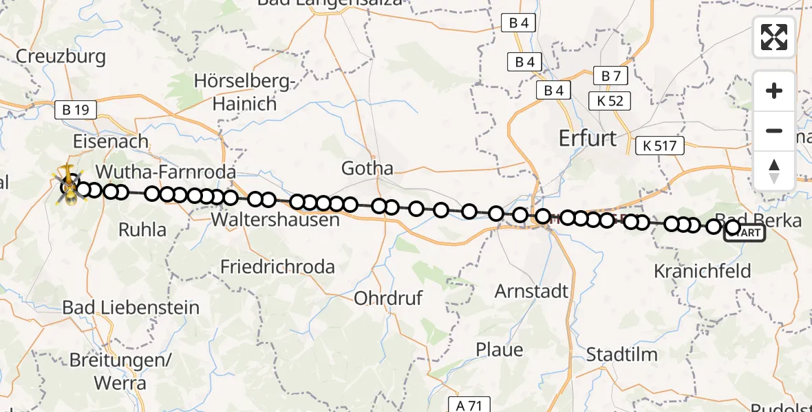Routekaart van de vlucht: Ambulanzhubschrauber nach Epichnellen, Epichneller Straße