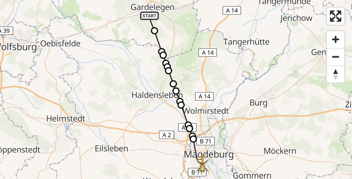 Routekaart van de vlucht: Ambulanzhubschrauber nach Magdeburg, Alvenslebenstraße