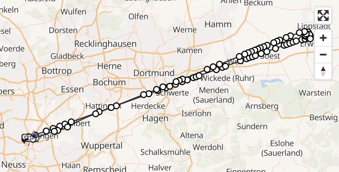 Routekaart van de vlucht: Polizeihubschrauber nach Düsseldorf Flughafen