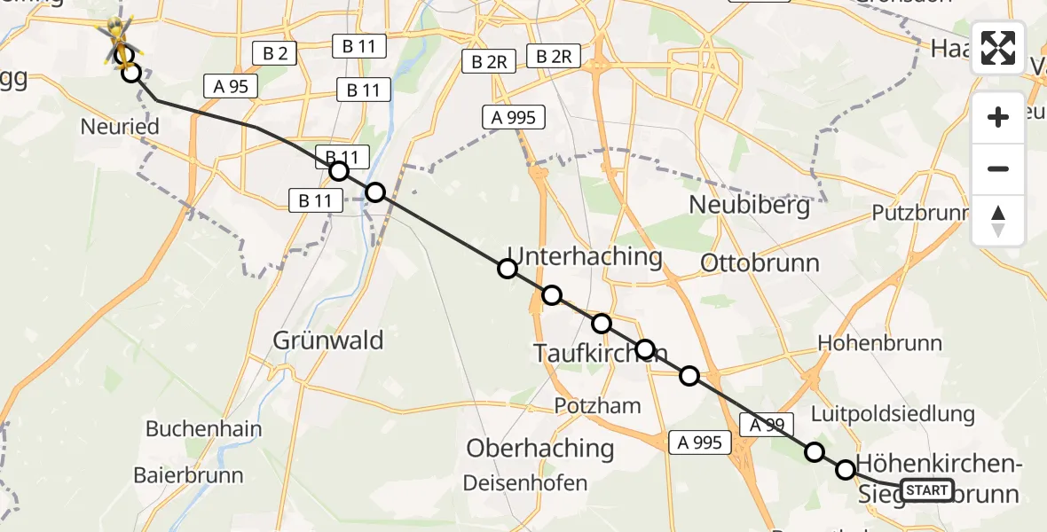 Routekaart van de vlucht: Rettungshubschrauber nach DRF Air Rescue München Hubschrauberlandeplatz