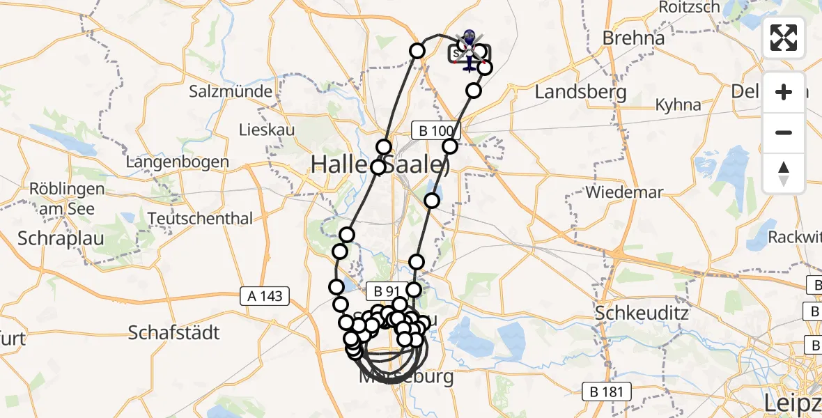 Flugroute Polizeihubschrauber Halle-Oppin Flugplatz - Halle-Oppin Flugplatz, 22 März 2026, 23:59