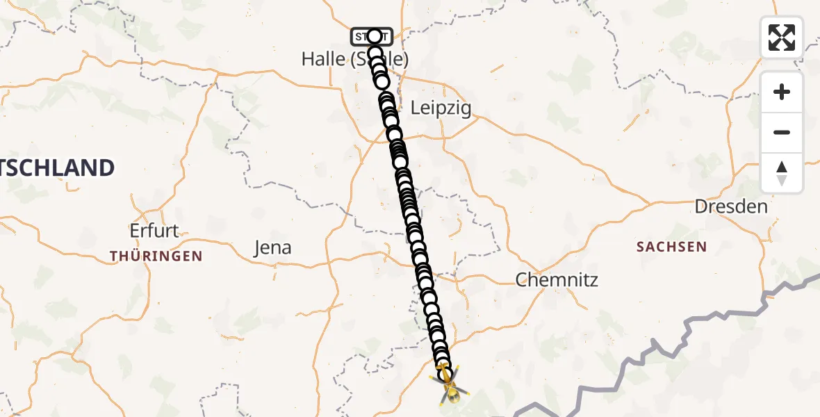 Routekaart van de vlucht: Ambulanzhubschrauber nach Rodewisch, Goethestraße