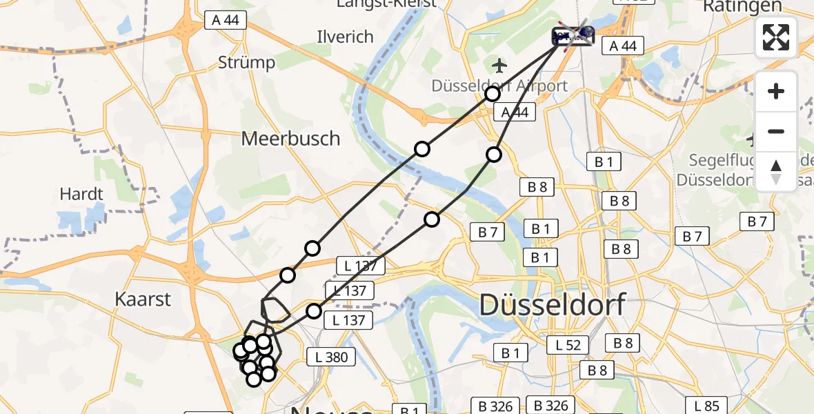 Flugroute Polizeihubschrauber Düsseldorf Flughafen - Düsseldorf Flughafen, 23 März 2026, 01:38