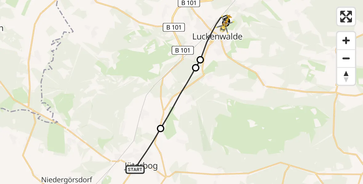 Routekaart van de vlucht: Ambulanzhubschrauber nach KMG Hospital Luckenwalde