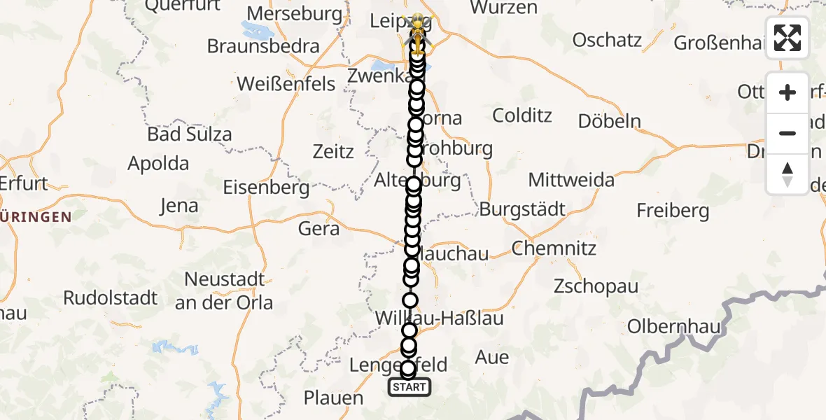 Routekaart van de vlucht: Ambulanzhubschrauber nach Leipzig Heart Center Rooftop Hubschrauberlandeplatz