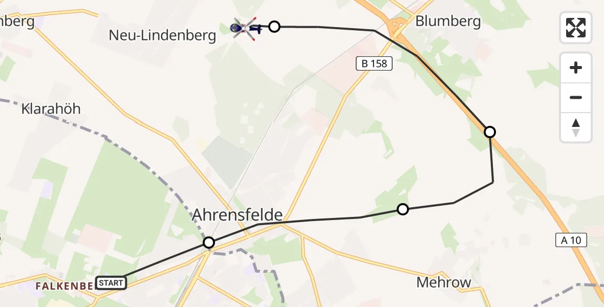 Flugroute Polizeihubschrauber Berlin - Ahrensfelde Hubschrauberlandeplatz, 23 März 2026, 03:44