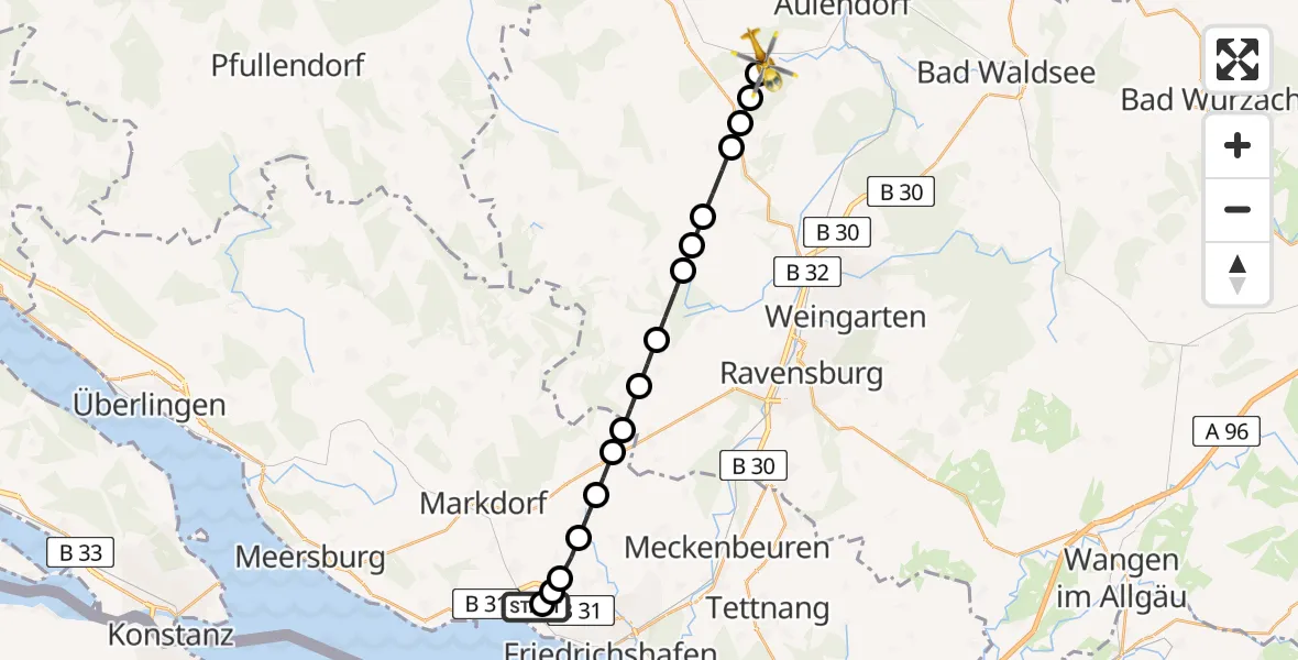 Routekaart van de vlucht: Rettungshubschrauber nach Blönried, Waldweg