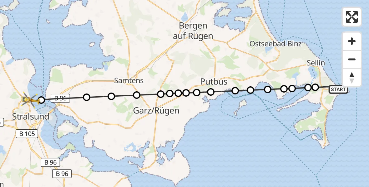 Routekaart van de vlucht: Rettungshubschrauber nach Stralsund, Sundpromenade