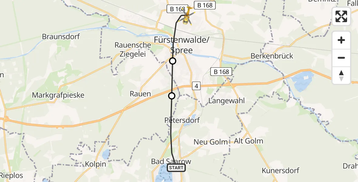 Flugroute Rettungshubschrauber Bad Saarow - Fürstenwalde/Spree, 23 März 2026, 06:55