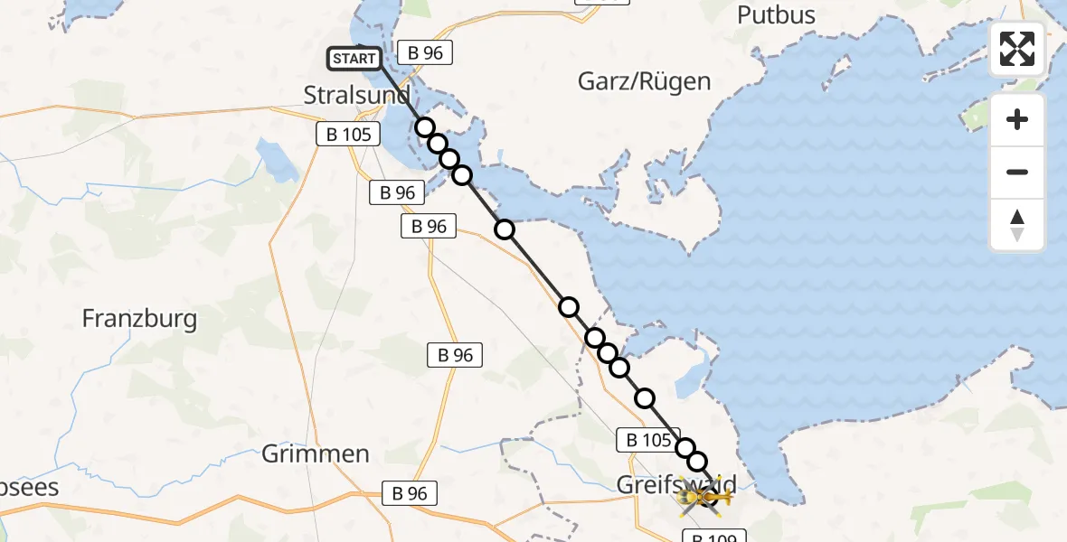 Routekaart van de vlucht: Rettungshubschrauber nach Greifswald Hospital