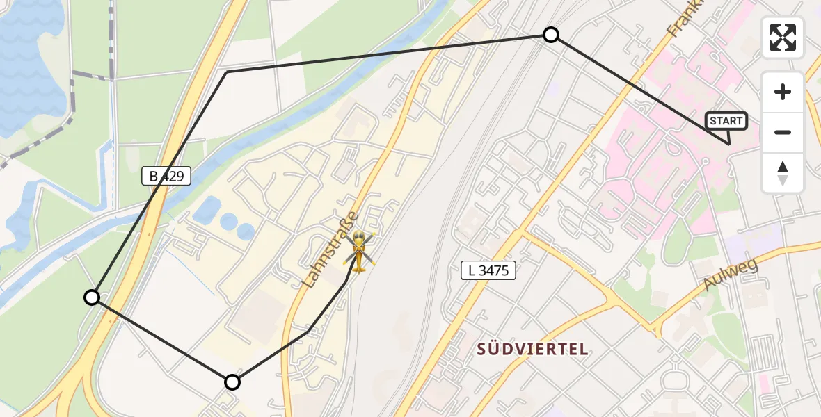 Flugroute Rettungshubschrauber Gießen University Hospital - Gießen, 23 März 2026, 07:18